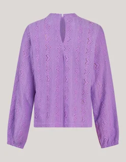 Shoeby Embroidery Top Paars< Tops Lange Mouw