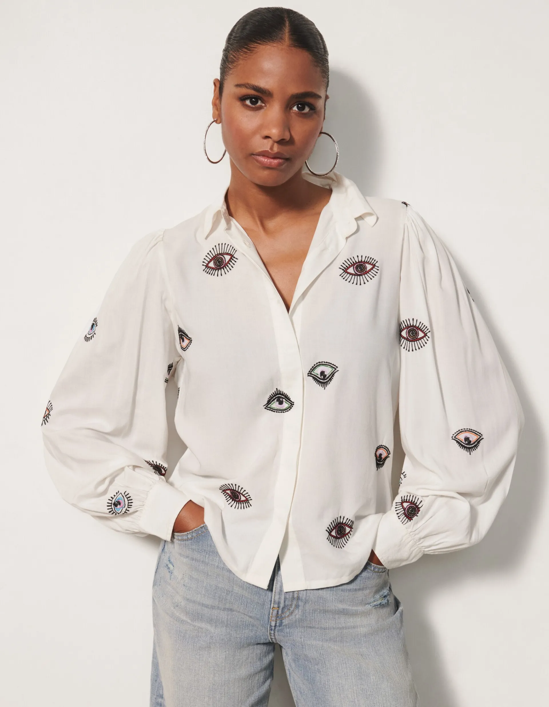 Shoeby Eye Embroidery Blouse Wit By Fred<DAMES Blouses