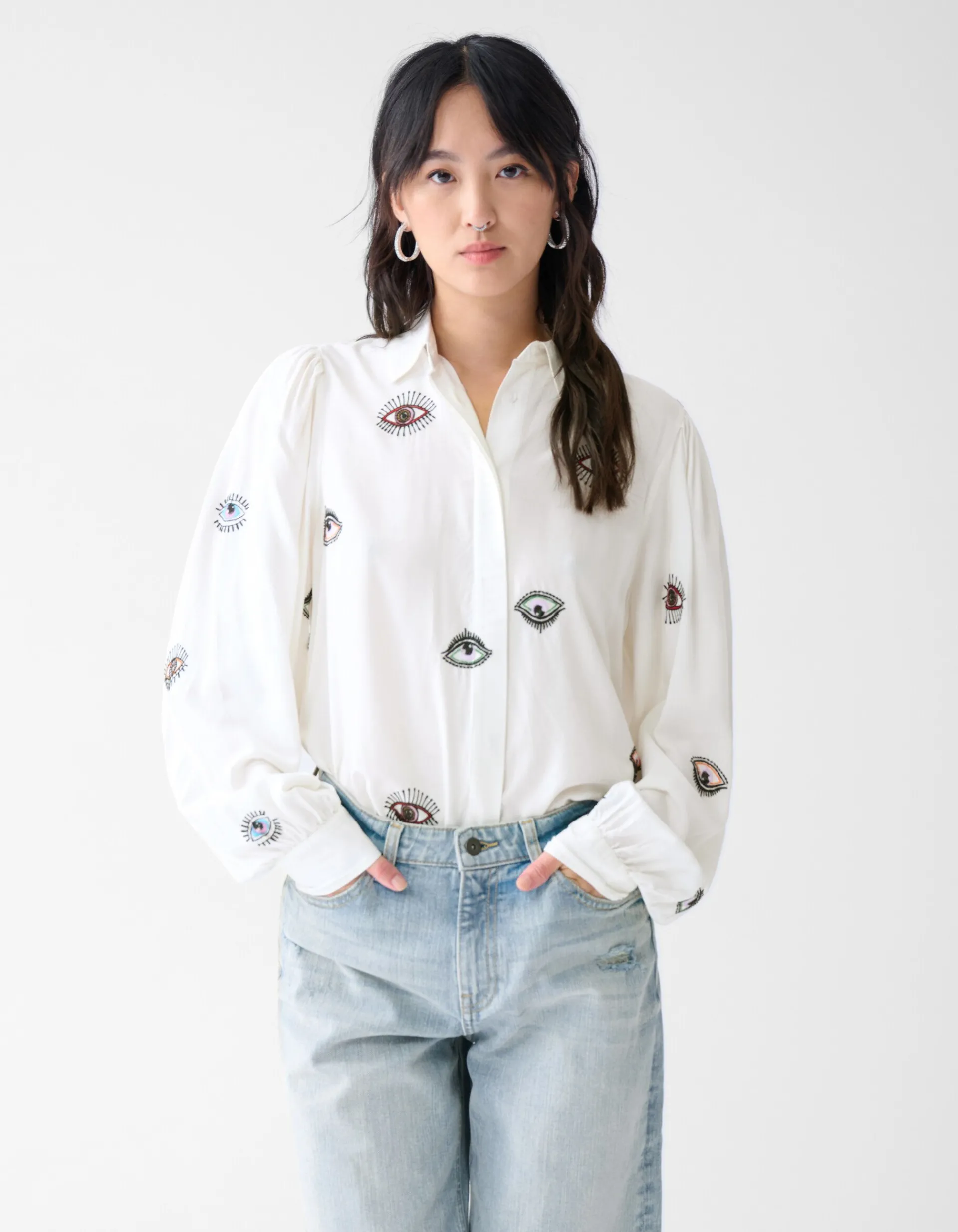 Shoeby Eye Embroidery Blouse Wit By Fred<DAMES Blouses