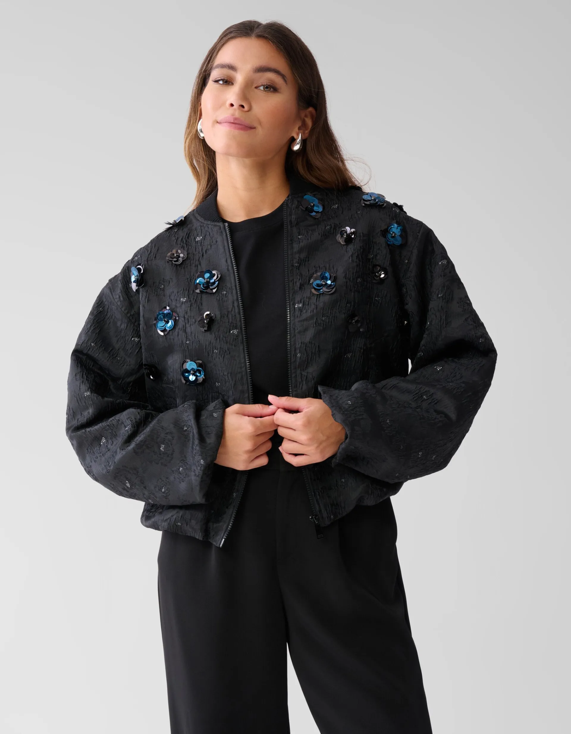 Shoeby Flower Embellished Bomber Zwart<DAMES Jacks