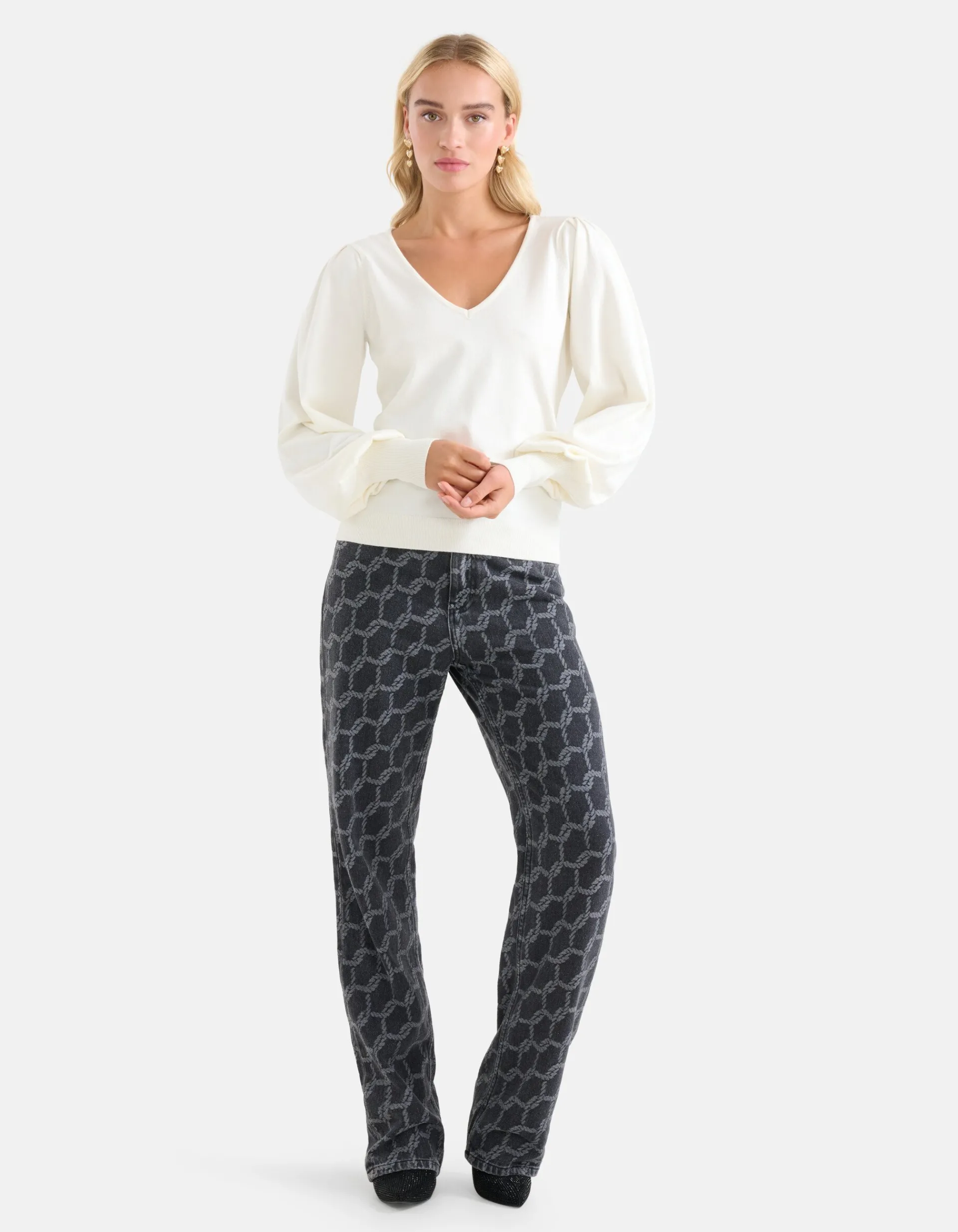 Shoeby Gebreide V-hals Trui Gebroken Wit<DAMES Truien En Sweaters