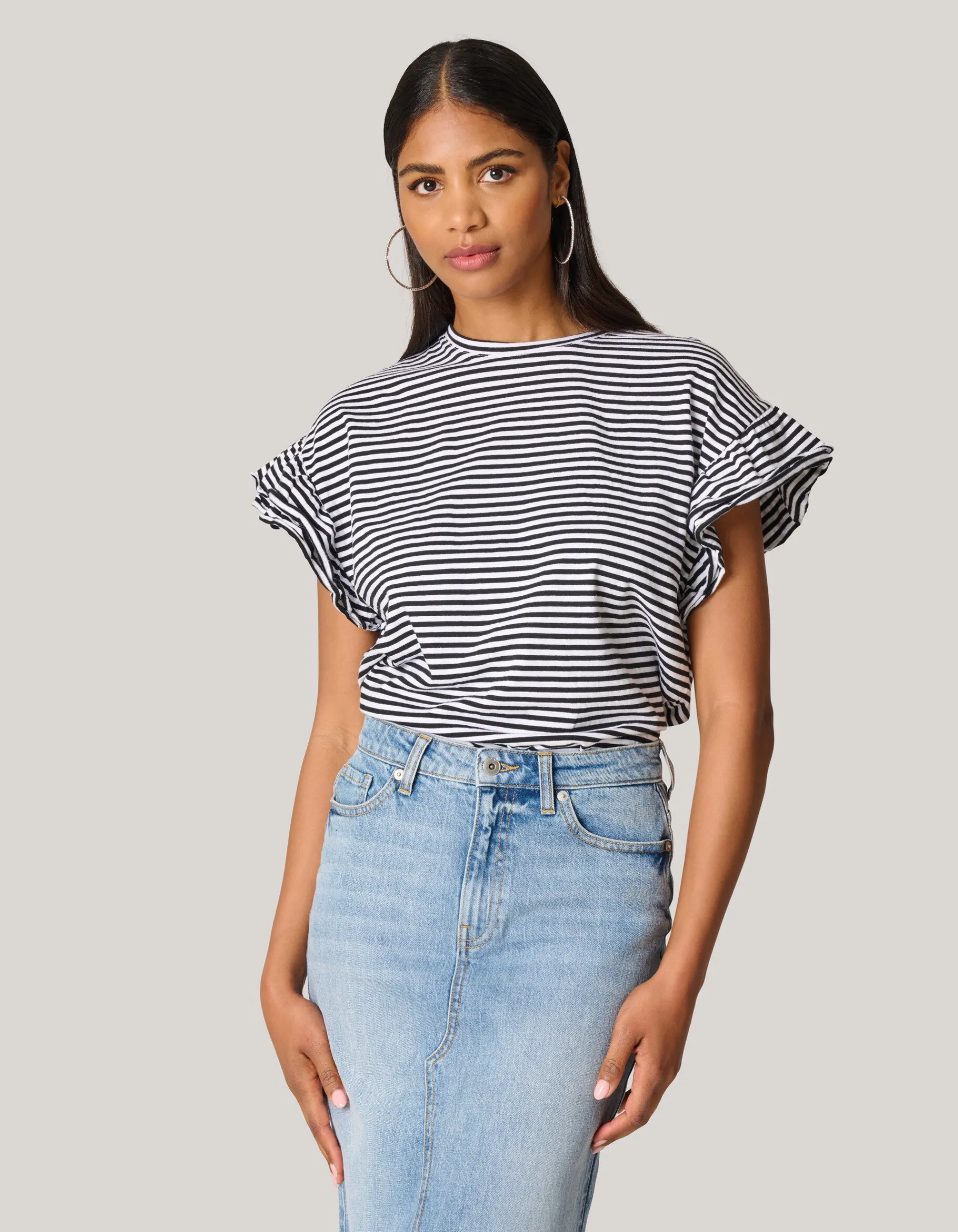 Shoeby Gestreepte Ruffle Top Zwart/Wit<DAMES Tops