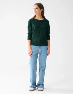 Shoeby Glitter Ajour Vleermuismouwen Trui Donkergroen<DAMES Truien En Sweaters