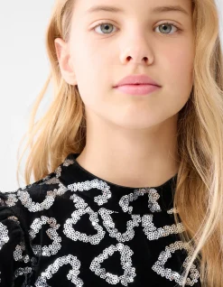 Shoeby Glitter Heart Top Zwart< Tops Lange Mouw