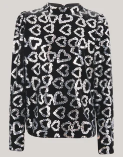 Shoeby Glitter Heart Top Zwart< Tops Lange Mouw