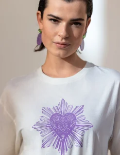 Shoeby Heart Artwork T-shirt Gebroken Wit<DAMES T-Shirts