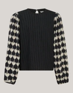 Shoeby Heart Mix Top Zwart< Tops Lange Mouw