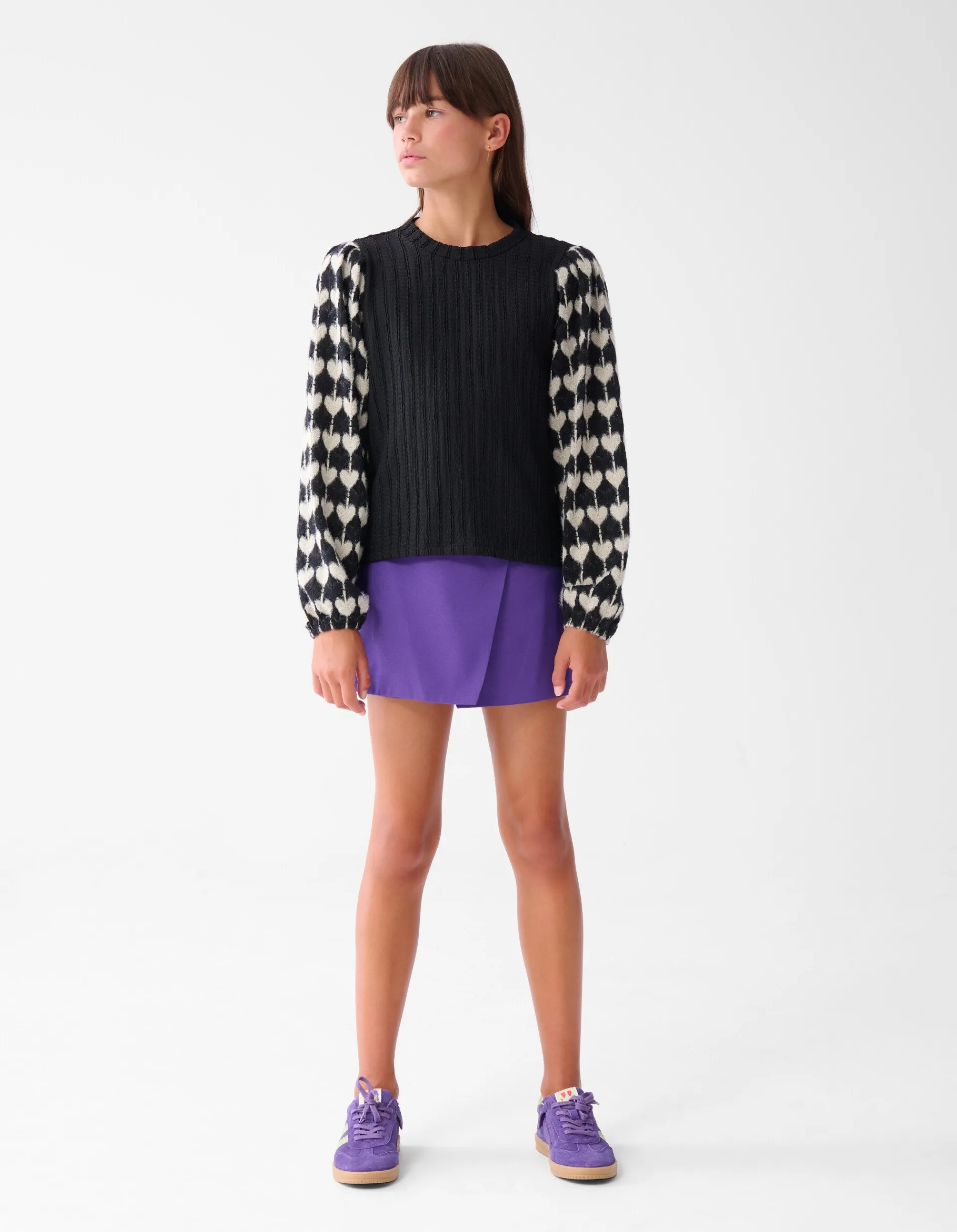 Shoeby Heart Mix Top Zwart< Tops Lange Mouw