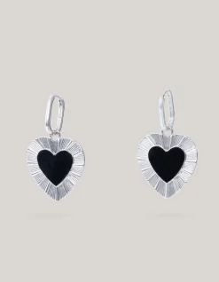 Shoeby Heart Oorbellen Zilver/Zwart<DAMES Sieraden