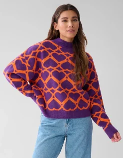 Shoeby Heart Printed Dames Trui Paars By Furmey<DAMES Truien En Sweaters