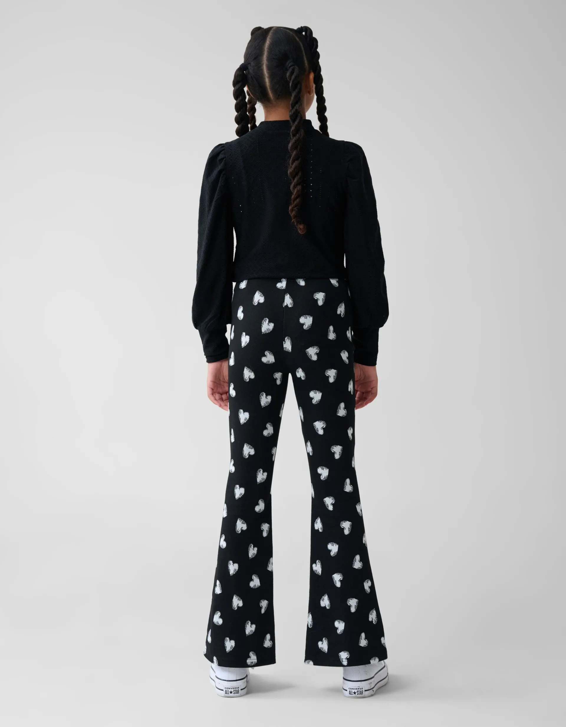 Shoeby Heart Printed Flared Legging Zwart< Broeken