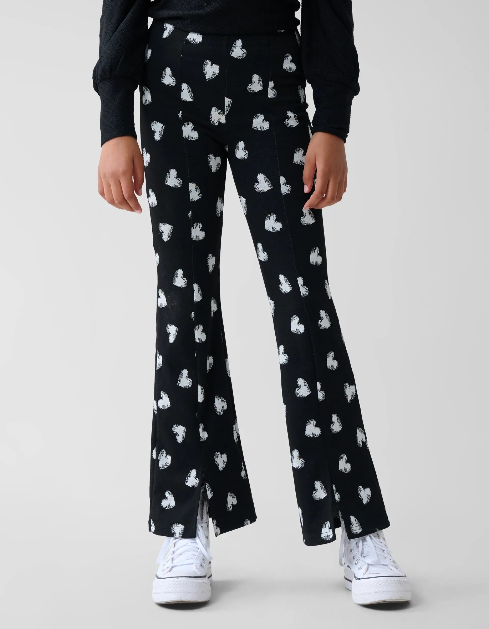 Shoeby Heart Printed Flared Legging Zwart< Broeken