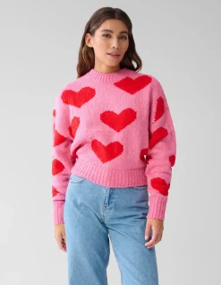 Shoeby Heart Printed Gebreide Trui Roze<DAMES Truien En Sweaters