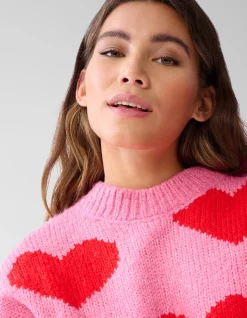 Shoeby Heart Printed Gebreide Trui Roze<DAMES Truien En Sweaters