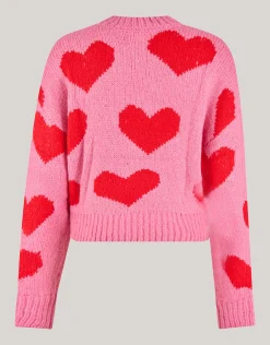 Shoeby Heart Printed Gebreide Trui Roze<DAMES Truien En Sweaters