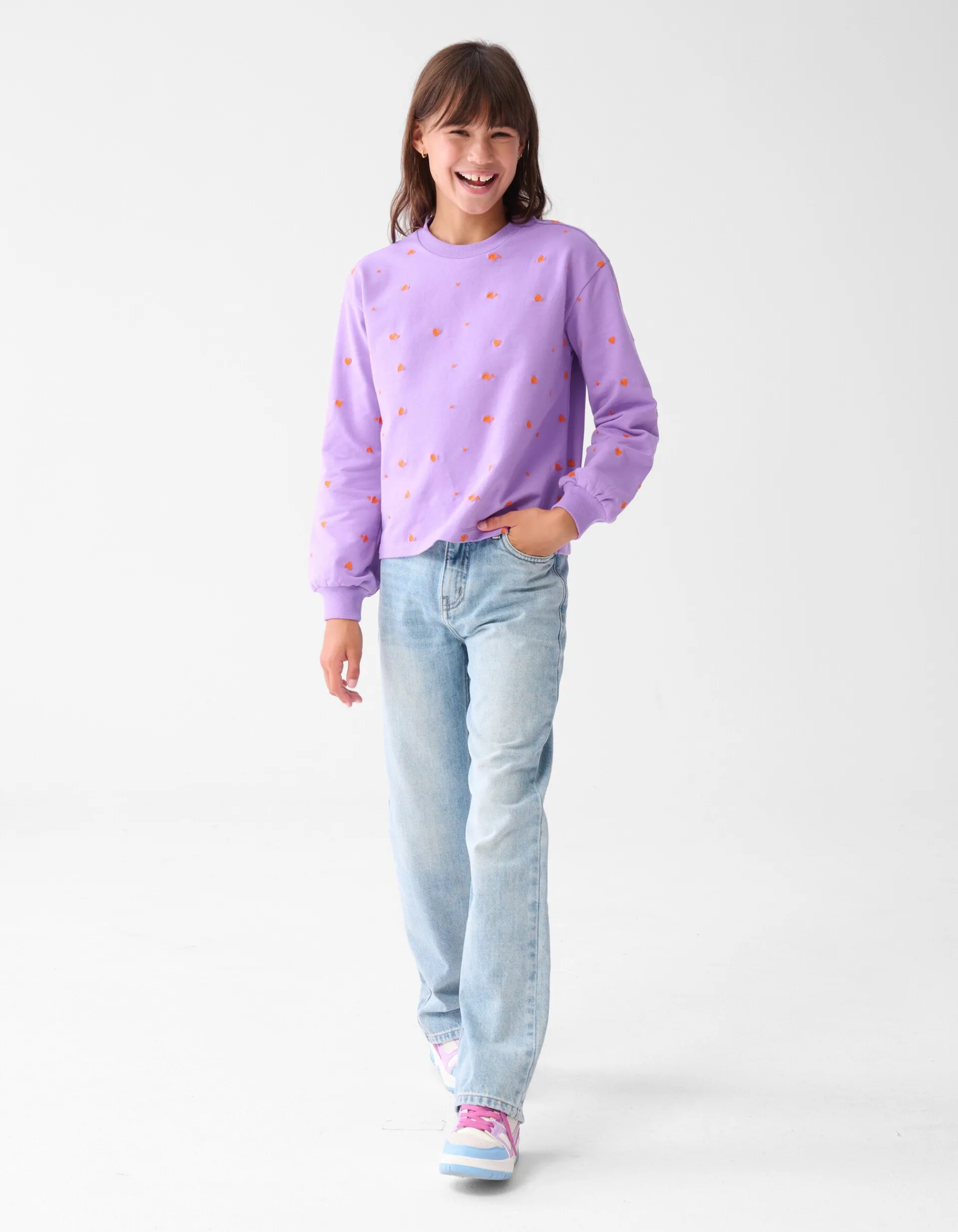 Shoeby Heart Printed Longsleeve Paars< Tops Lange Mouw