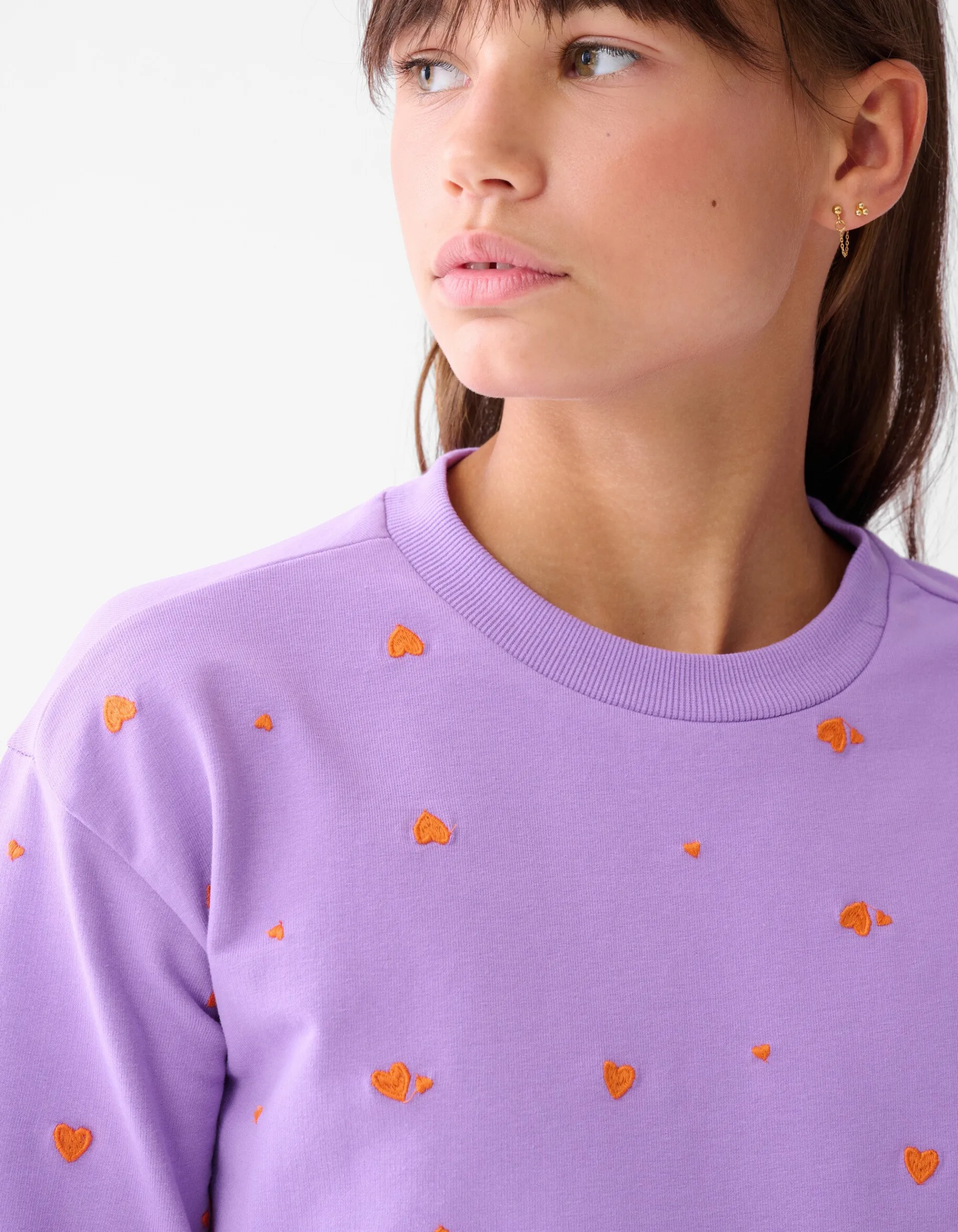 Shoeby Heart Printed Longsleeve Paars< Tops Lange Mouw