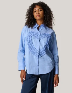 Shoeby Heart Ruffle Blouse Blauw<DAMES Blouses