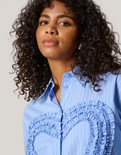 Shoeby Heart Ruffle Blouse Blauw<DAMES Blouses