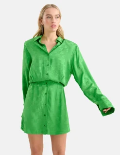 Shoeby Jacquard Jurk Groen<DAMES Jurken