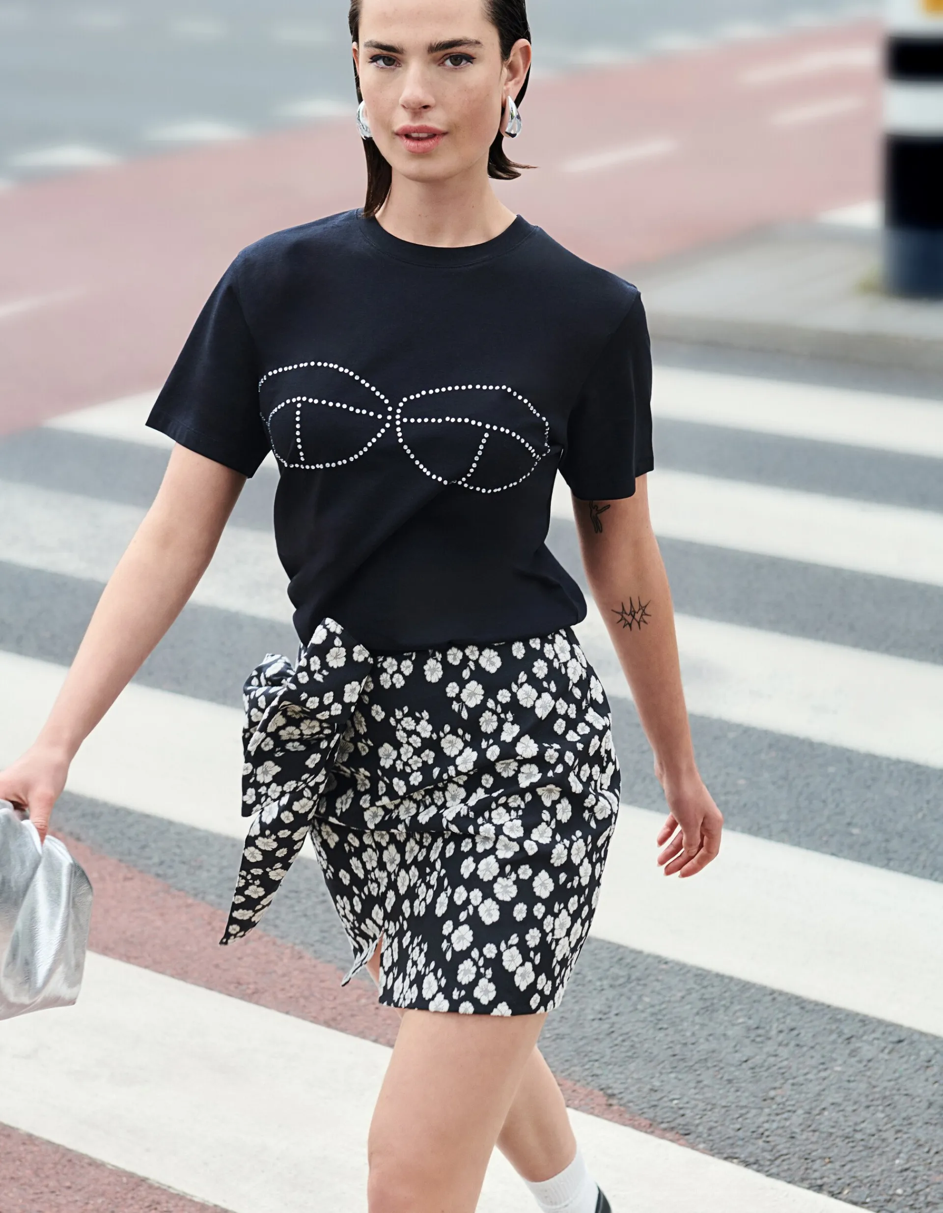 Shoeby Jacquard Mini Rok Zwart/Wit<DAMES Rokken
