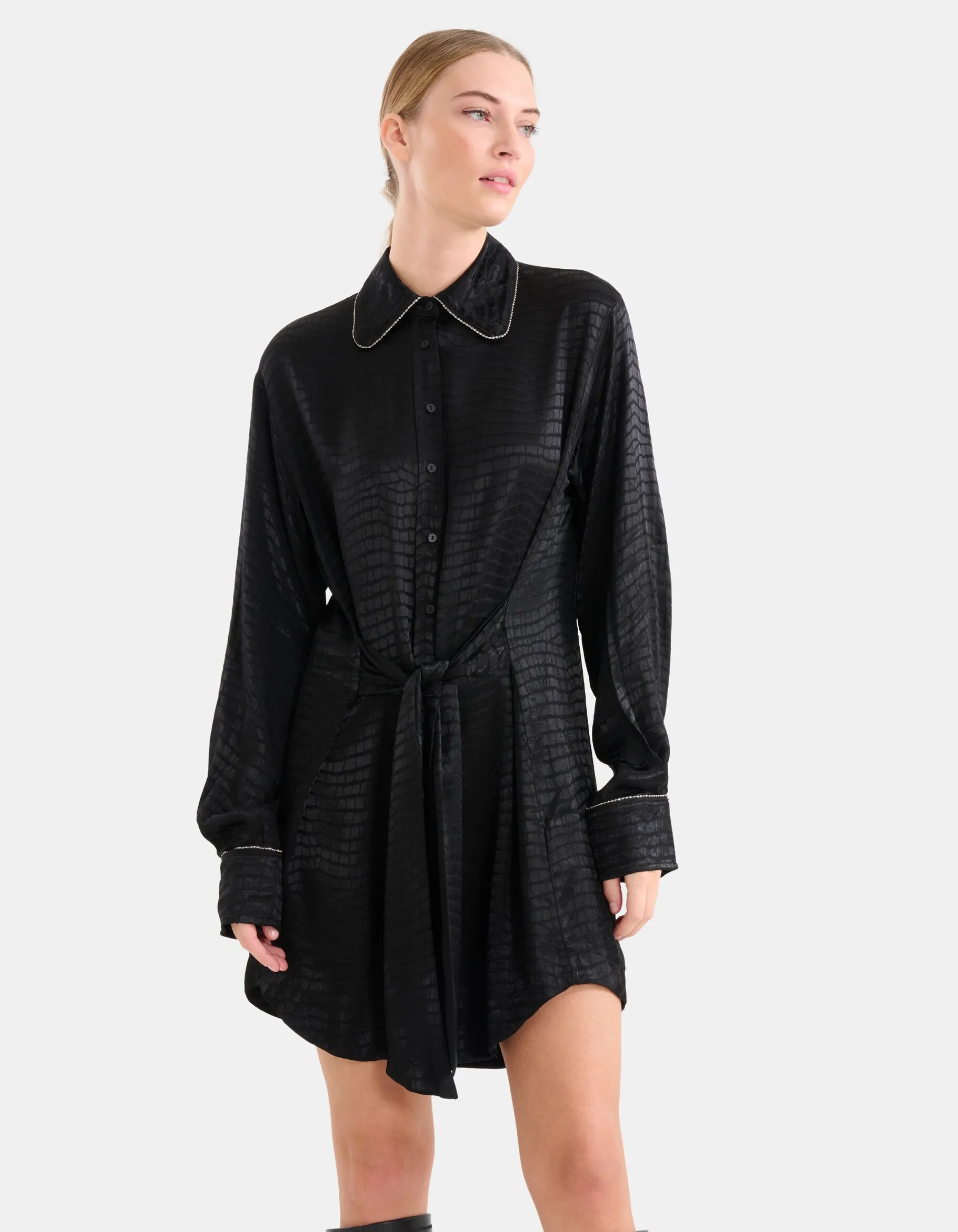 Shoeby Jacquard Print Jurk Zwart<DAMES Jurken