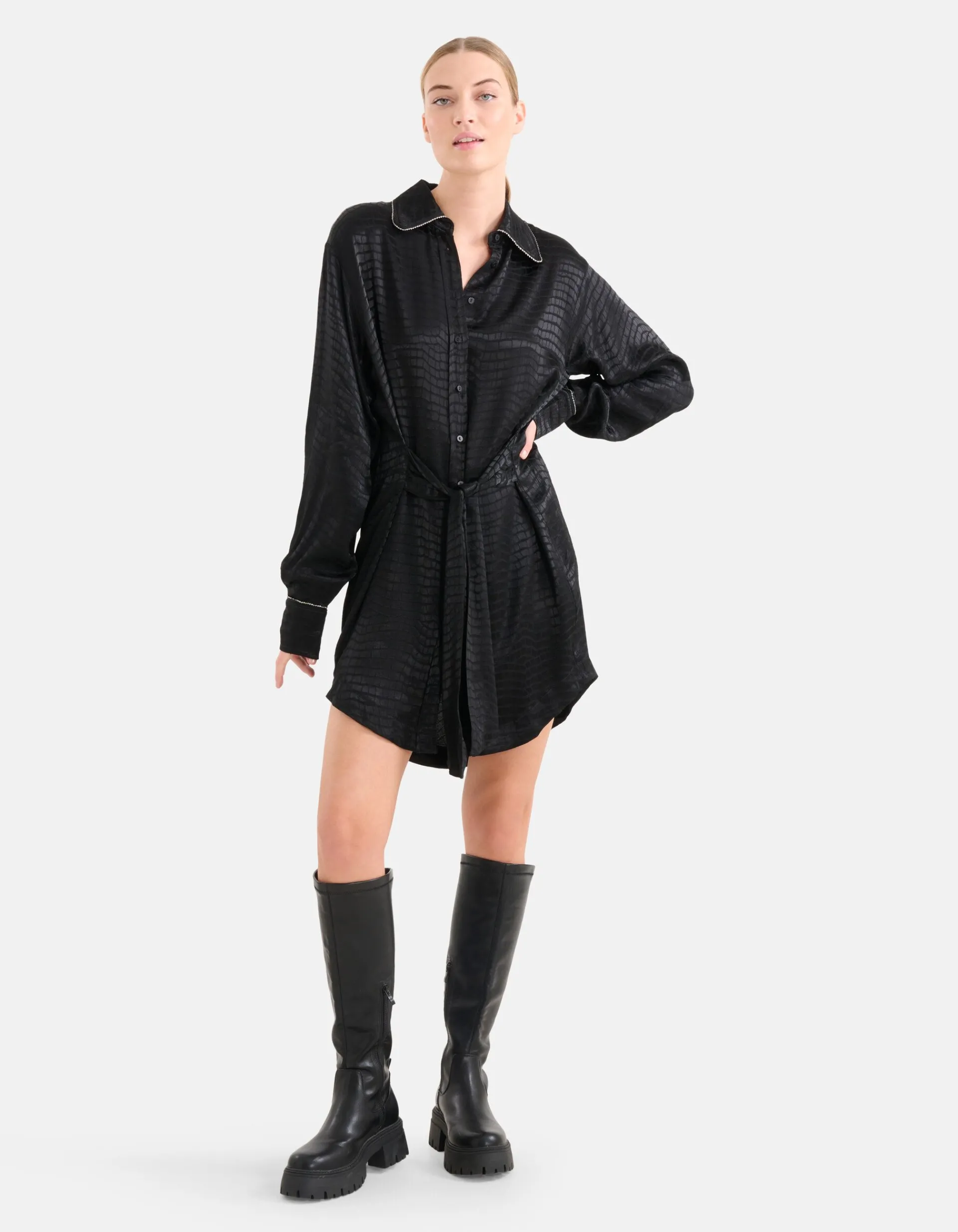 Shoeby Jacquard Print Jurk Zwart<DAMES Jurken