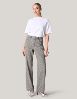 Shoeby Jacquard Straight Fit Jeans Lichtgrijs<DAMES Jeans