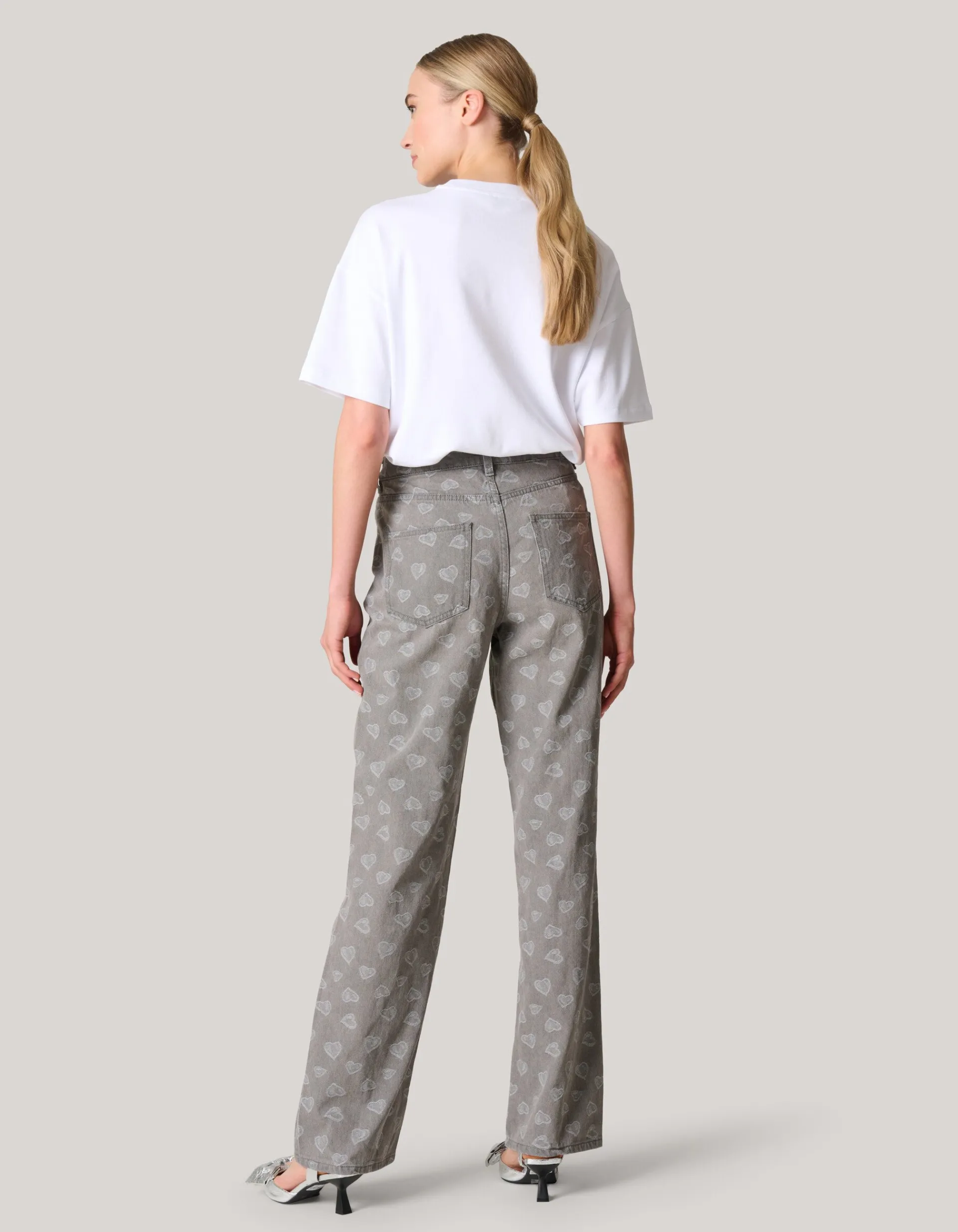 Shoeby Jacquard Straight Fit Jeans Lichtgrijs<DAMES Jeans