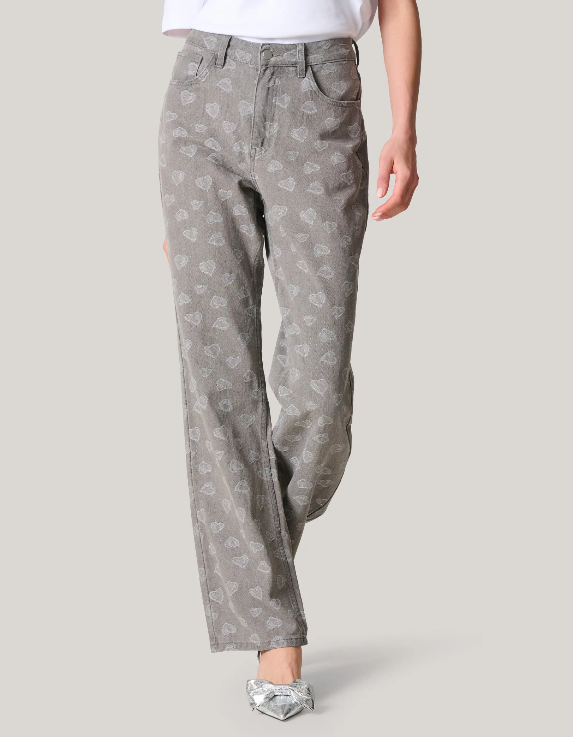 Shoeby Jacquard Straight Fit Jeans Lichtgrijs<DAMES Jeans