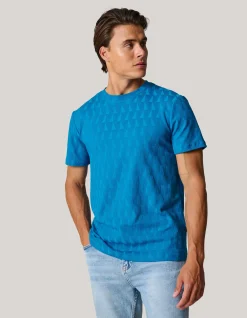 Shoeby Jacquard T-shirt Blauw<Heren T-Shirts En Polo's