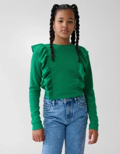 Shoeby Kabel Ruffle Top Groen< Tops Lange Mouw