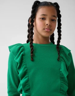 Shoeby Kabel Ruffle Top Groen< Tops Lange Mouw