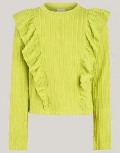 Shoeby Kabel Ruffle Top Groen< Tops Lange Mouw