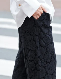 Shoeby Kanten Wide Leg Broek Zwart<DAMES Broeken