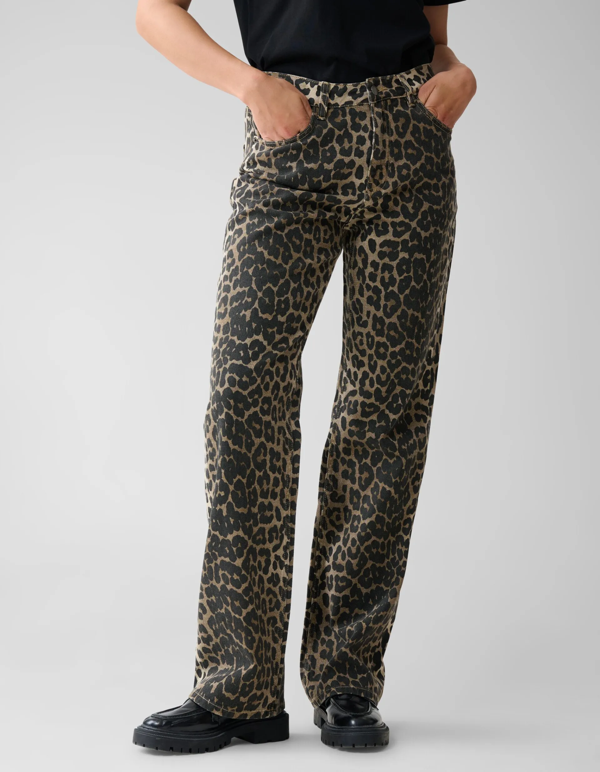 Shoeby Leopard Straight Fit Jeans Bruin<DAMES Jeans
