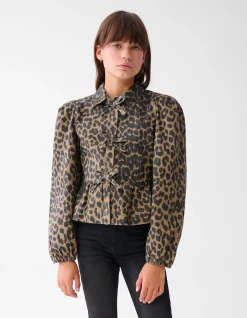 Shoeby Leopard Strik Blouse Bruin< Blouses