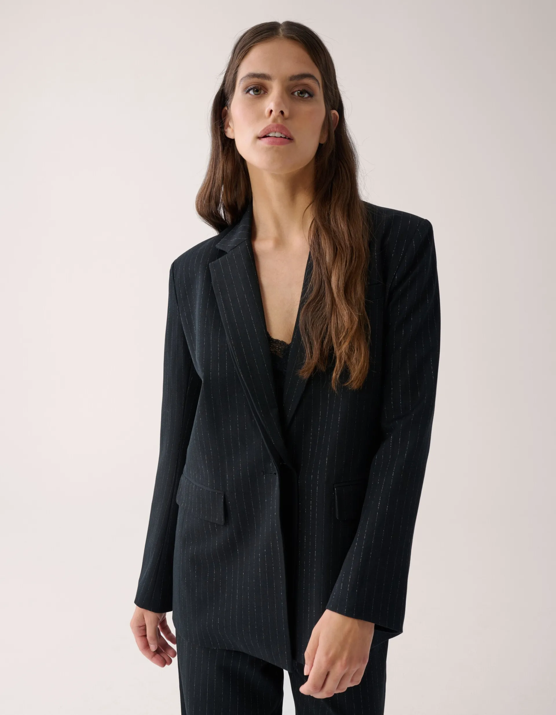 Shoeby Lurex Pinstripe Blazer Zwart By Mieke<DAMES Blazers