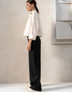 Shoeby Lurex Pinstripe Wide Leg Pantalon Zwart By Mieke<DAMES Broeken