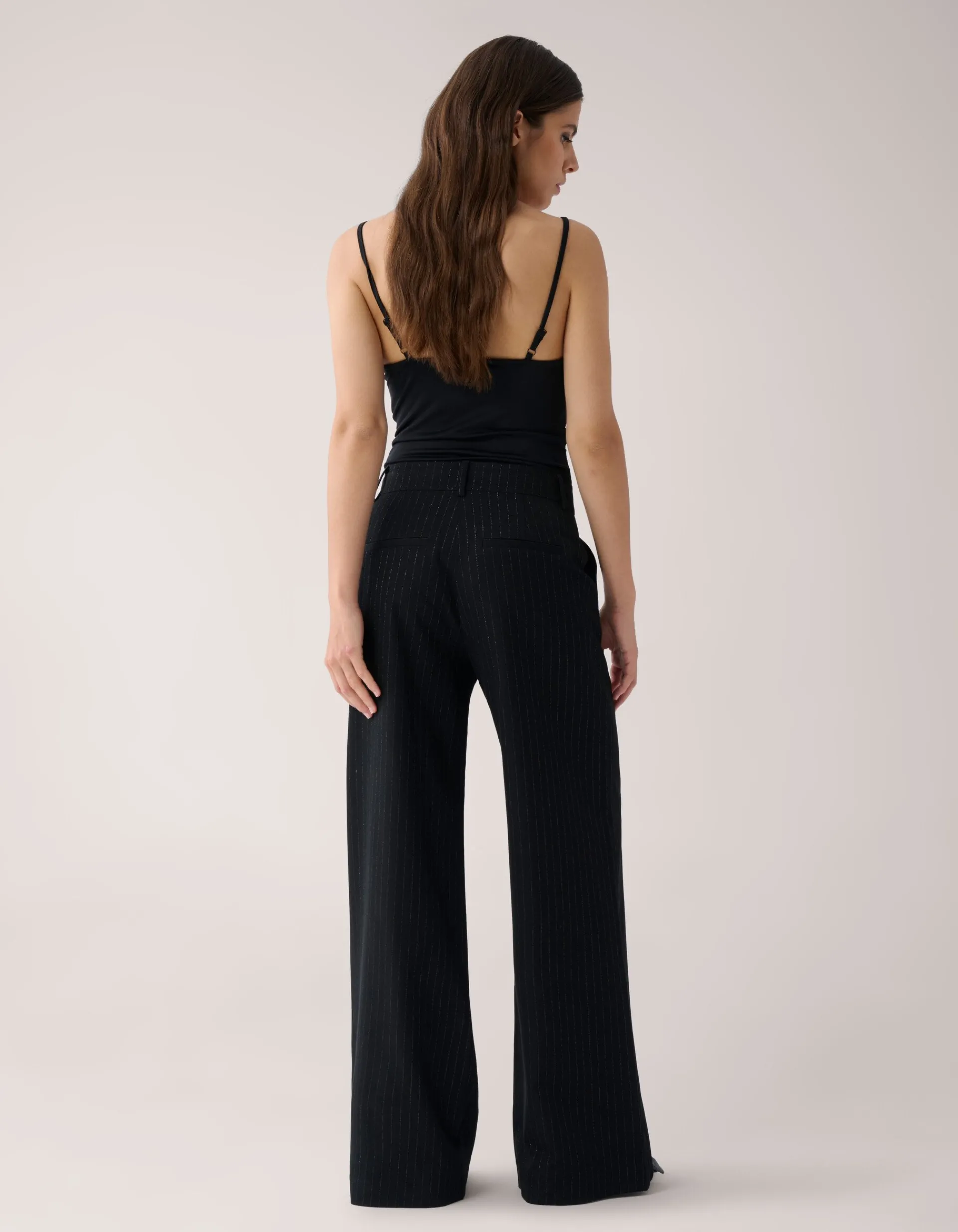 Shoeby Lurex Pinstripe Wide Leg Pantalon Zwart By Mieke<DAMES Broeken