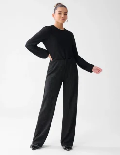 Shoeby Lurex Pinstripe Wide Leg Broek Zwart<DAMES Broeken