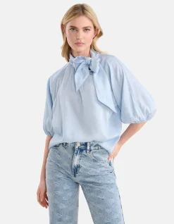 Shoeby Metallic Denim Blouse Lichtblauw<DAMES Blouses