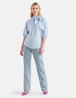 Shoeby Metallic Denim Blouse Lichtblauw<DAMES Blouses