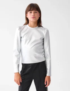 Shoeby Metallic Longsleeve Zilver< Tops Lange Mouw