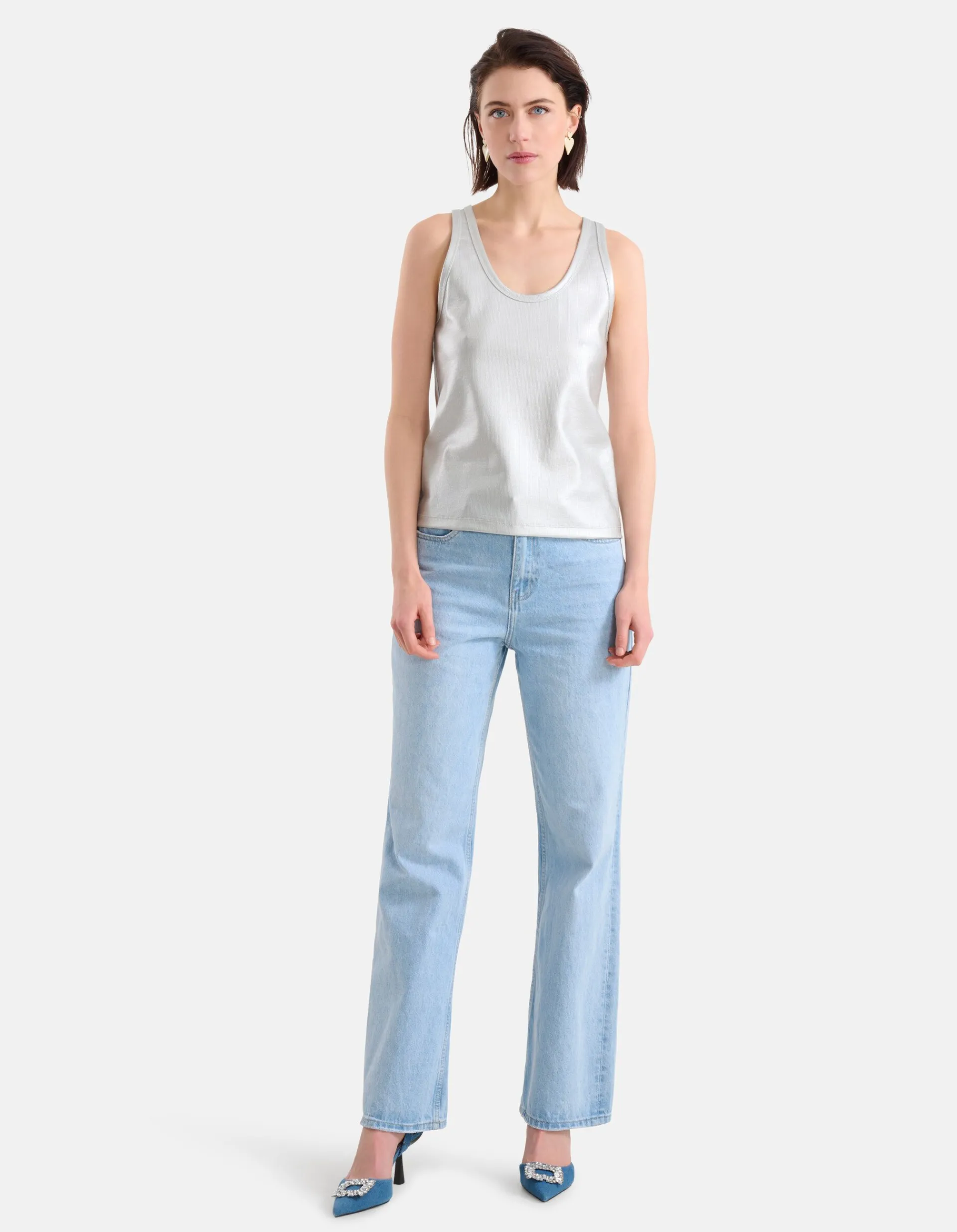 Shoeby Metallic Rib Top Zilver<DAMES Tops