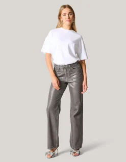Shoeby Metallic Wide Leg Jeans Donkergrijs<DAMES Jeans