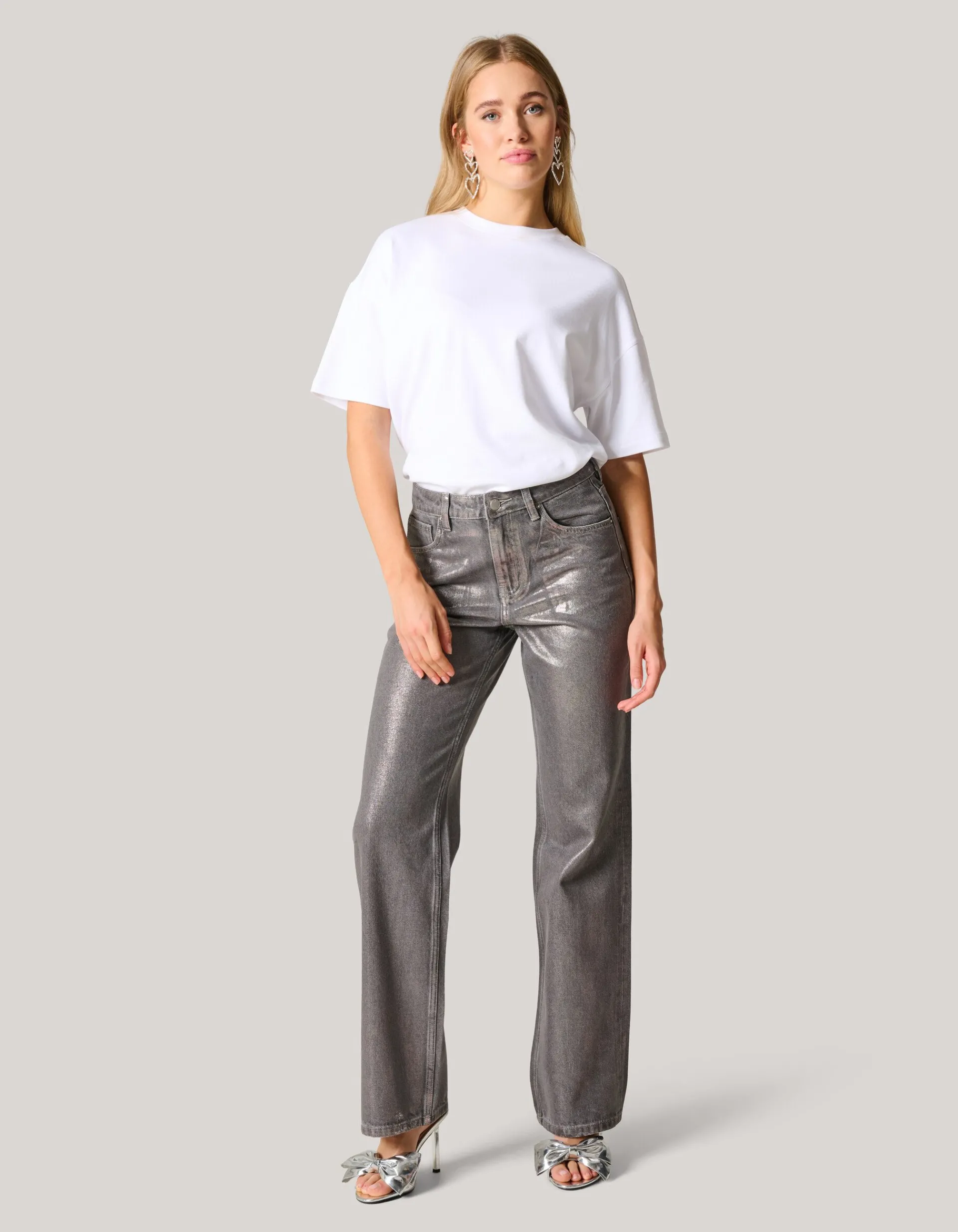 Shoeby Metallic Wide Leg Jeans Donkergrijs<DAMES Jeans