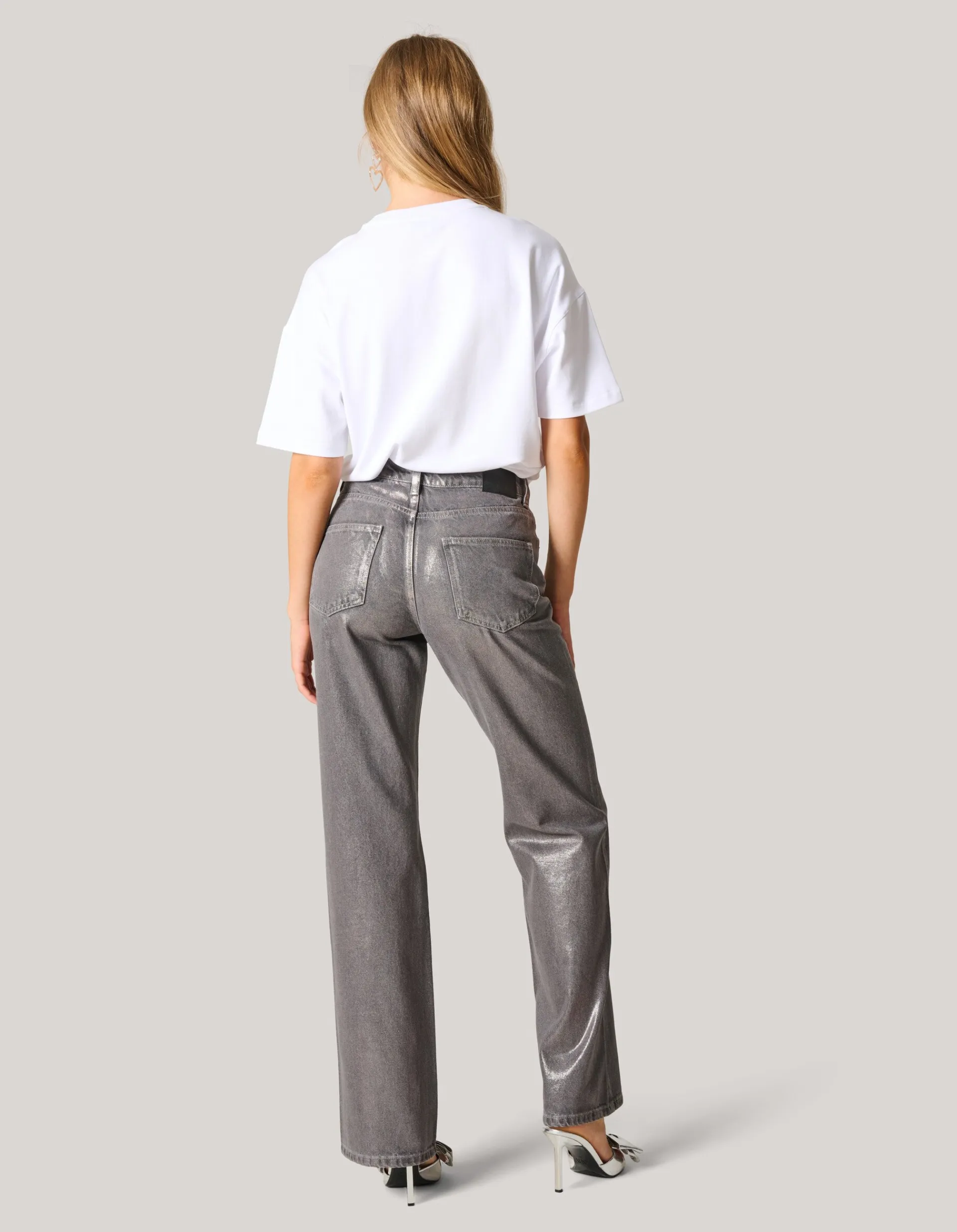Shoeby Metallic Wide Leg Jeans Donkergrijs<DAMES Jeans
