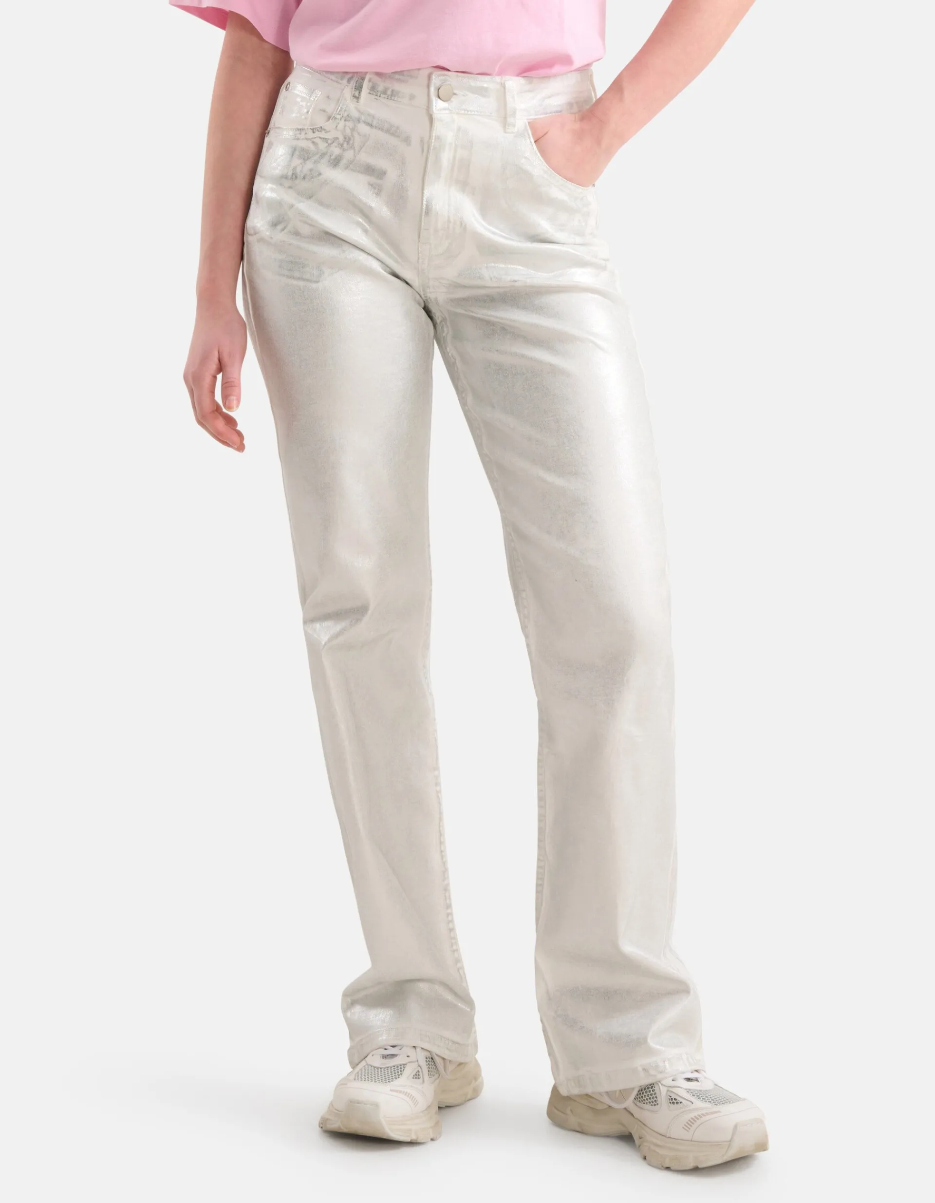 Shoeby Metallic Wide Leg Jeans Zilver<DAMES Jeans