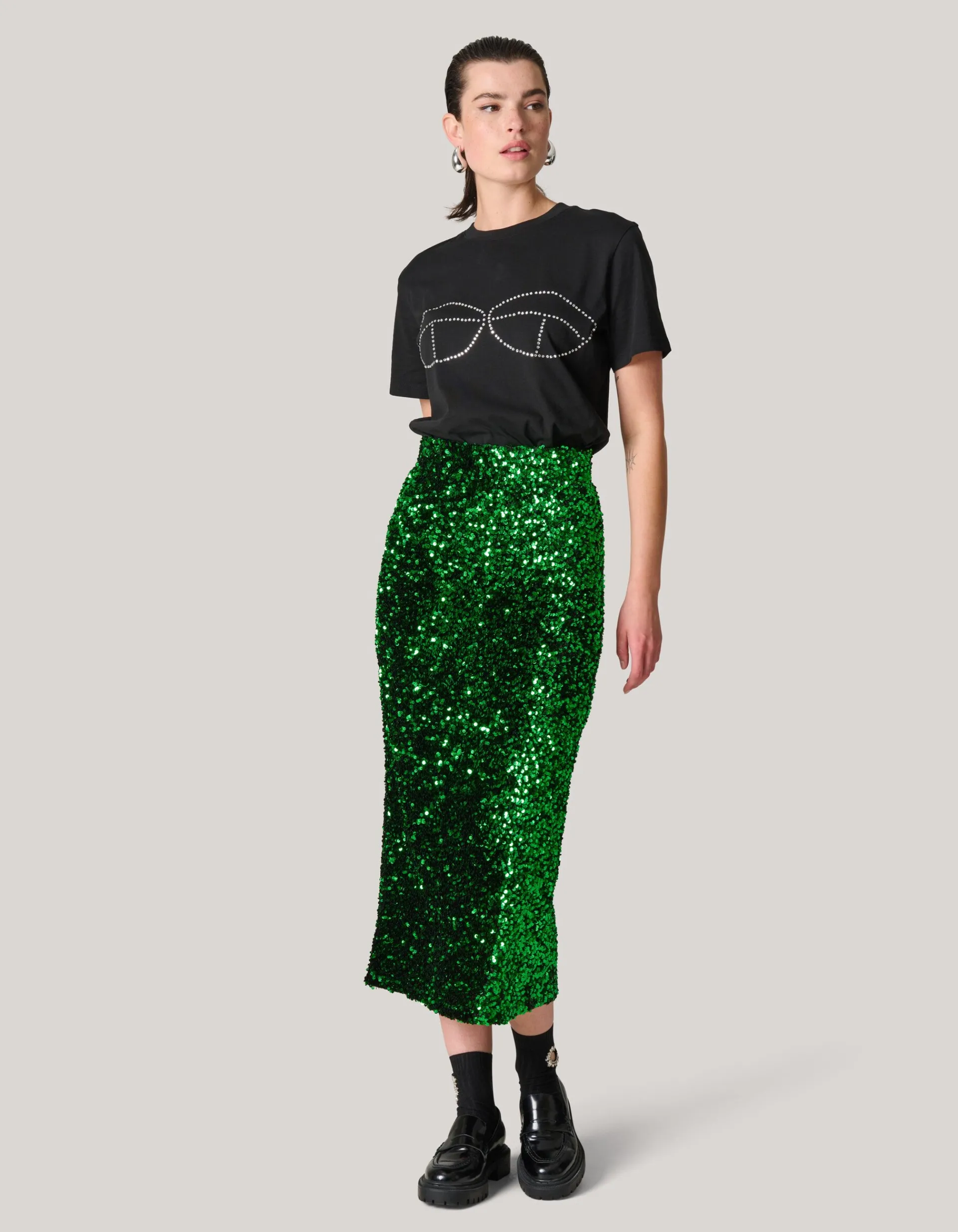 Shoeby Pailetten Maxi Rok Groen<DAMES Rokken